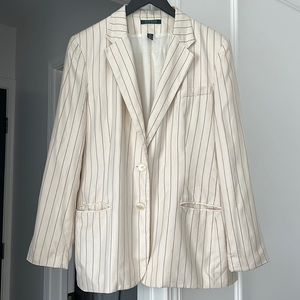 LAUREN Ralph Lauren Silk beige white striped women blazer old money style